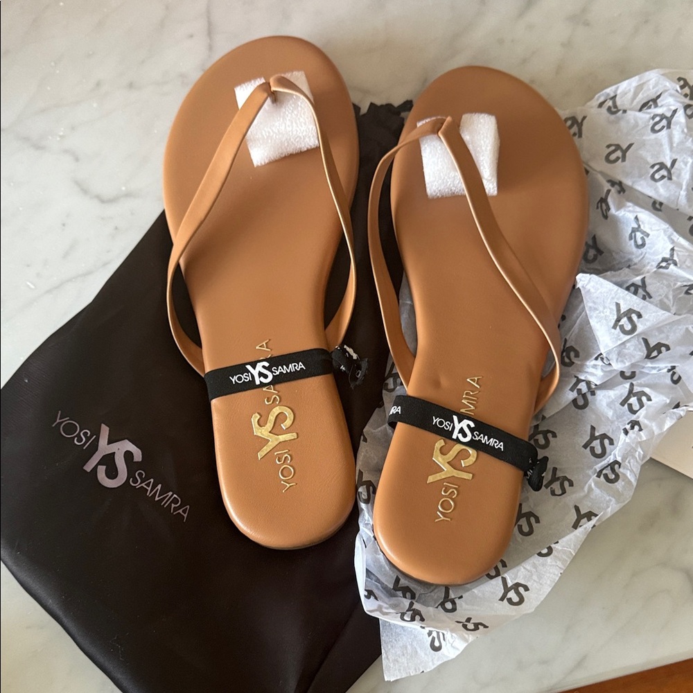 Yosi Samra Brown Sandals with Black Straps
